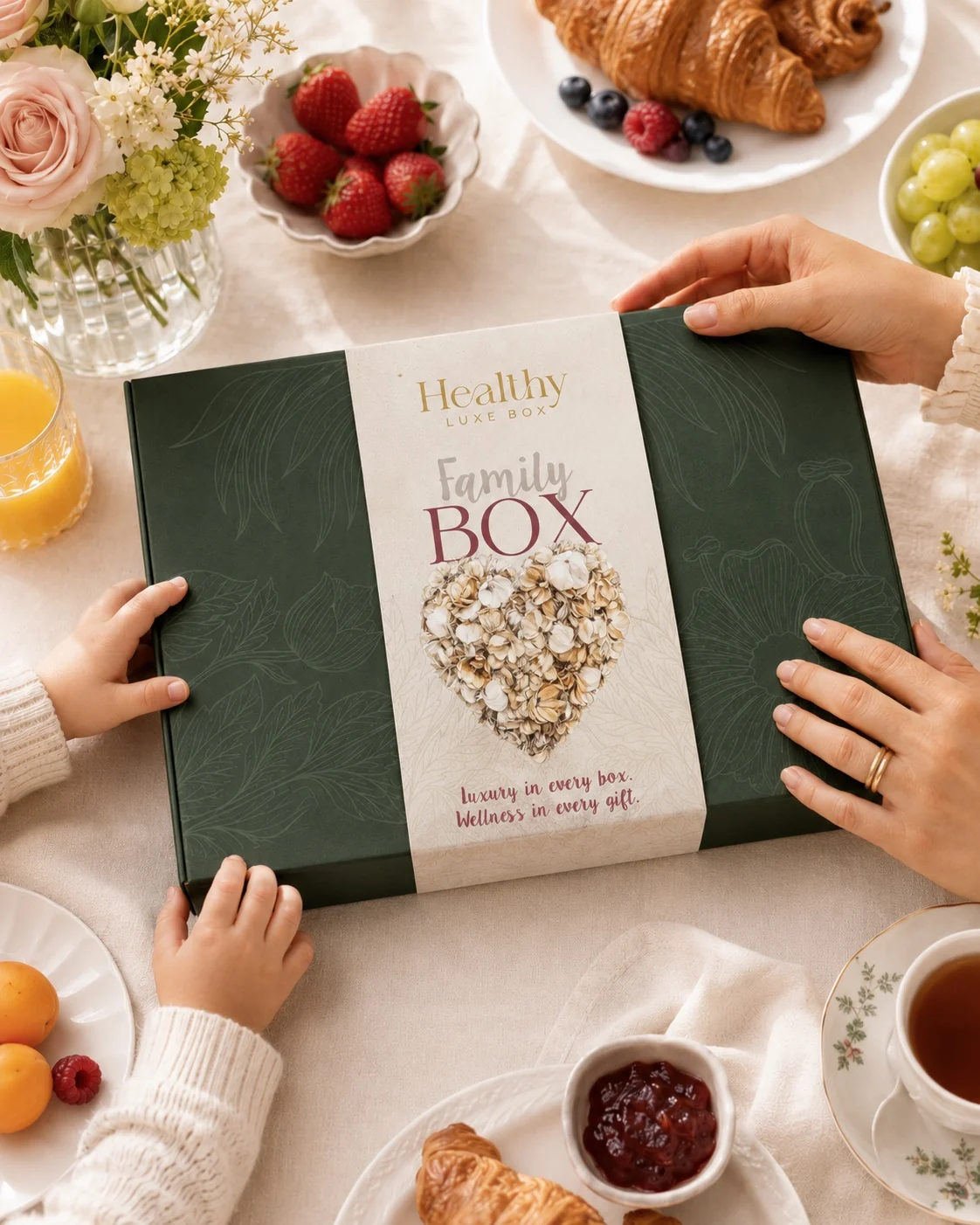 Healthy Luxe Family Box върху празнична маса